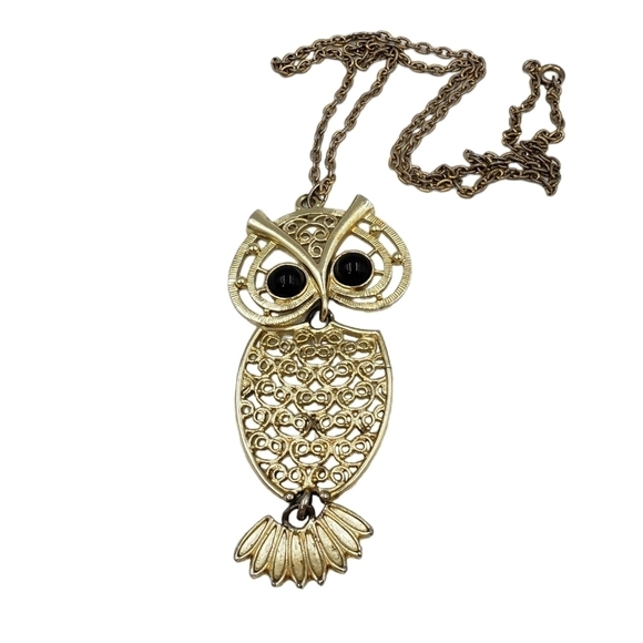 Vintage Sarah Conventry Gold Tone Necklace Owl Pendant  70's - Picture 14 of 14